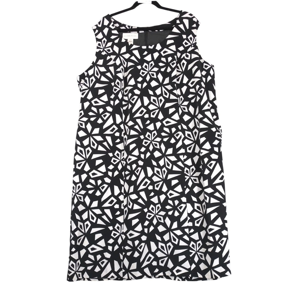 Vintage Y2K Allison Woods Black White Geometric Sheath Dress Plus Size 24W Retro